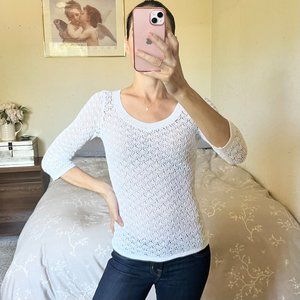 Ann Taylor White Crochet Blouse | XS Petite